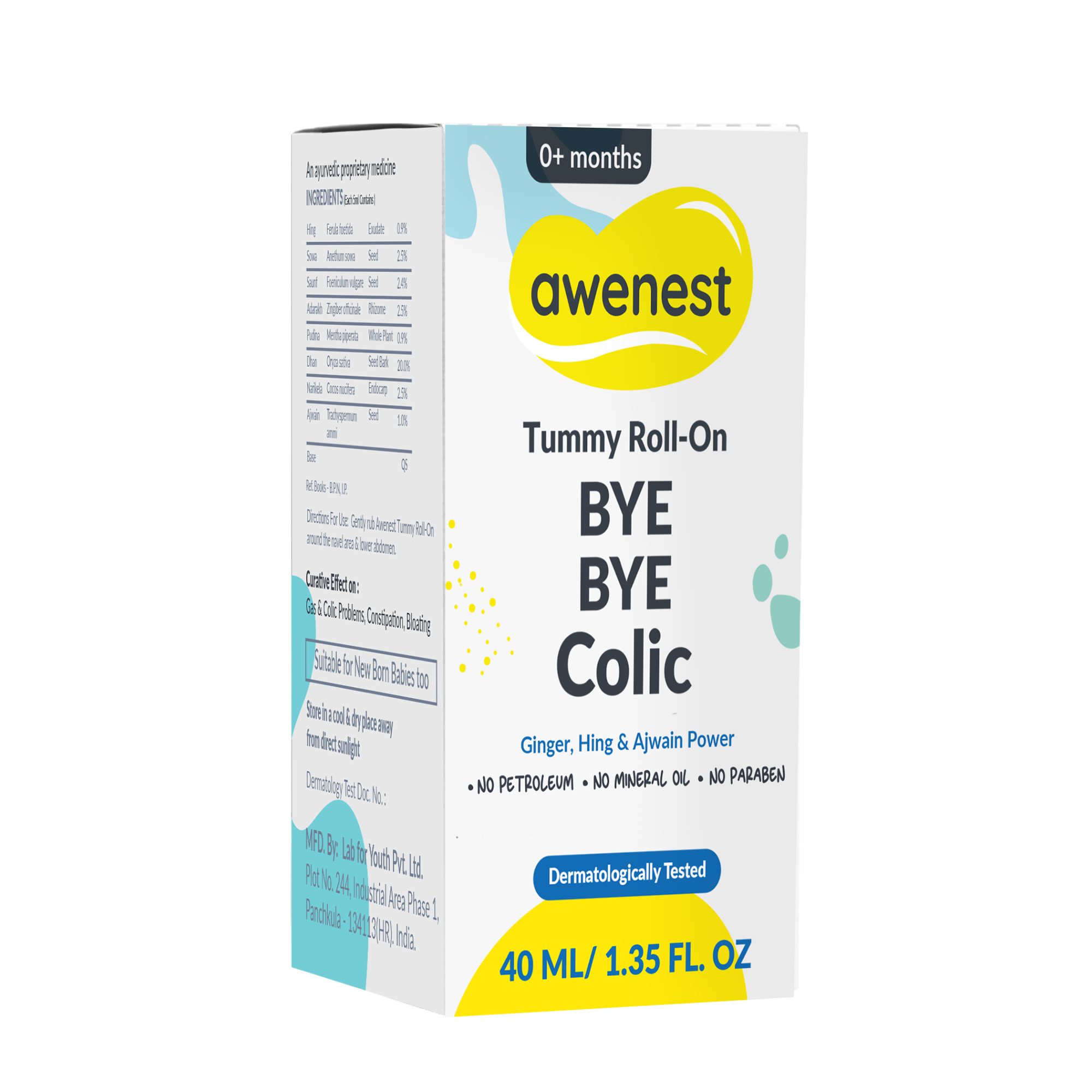 Tummy Roll-On Bye Bye Colic, Ayurvedic Medicine with Ginger, Hing & Ajwain For 0+ years - Pack of 2 awenest