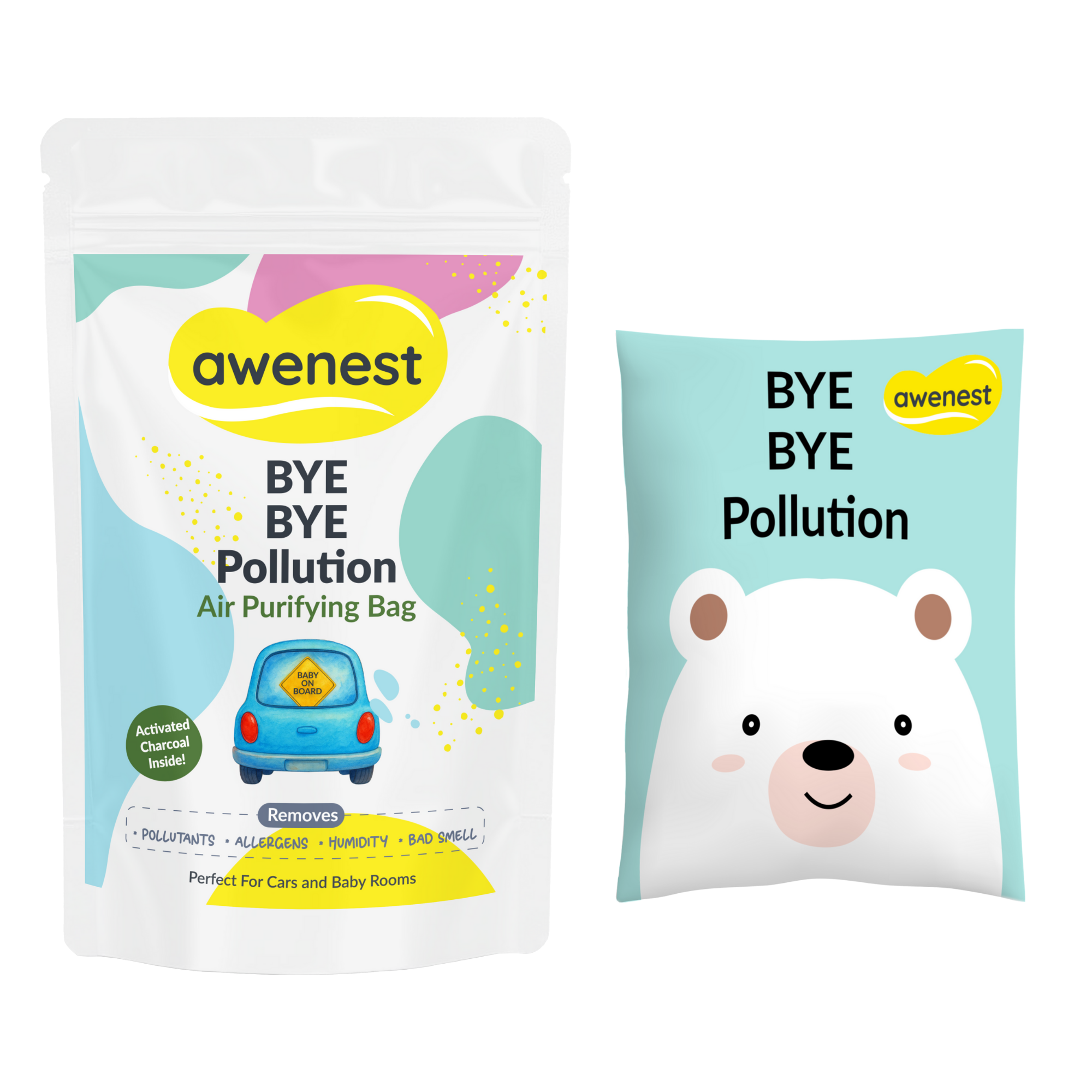 Awenest Bye Bye Pollution Air Purifying Bag for Cars and Baby Rooms, Activated Charcoal, Removes Pollutants and Bad Smell awenest