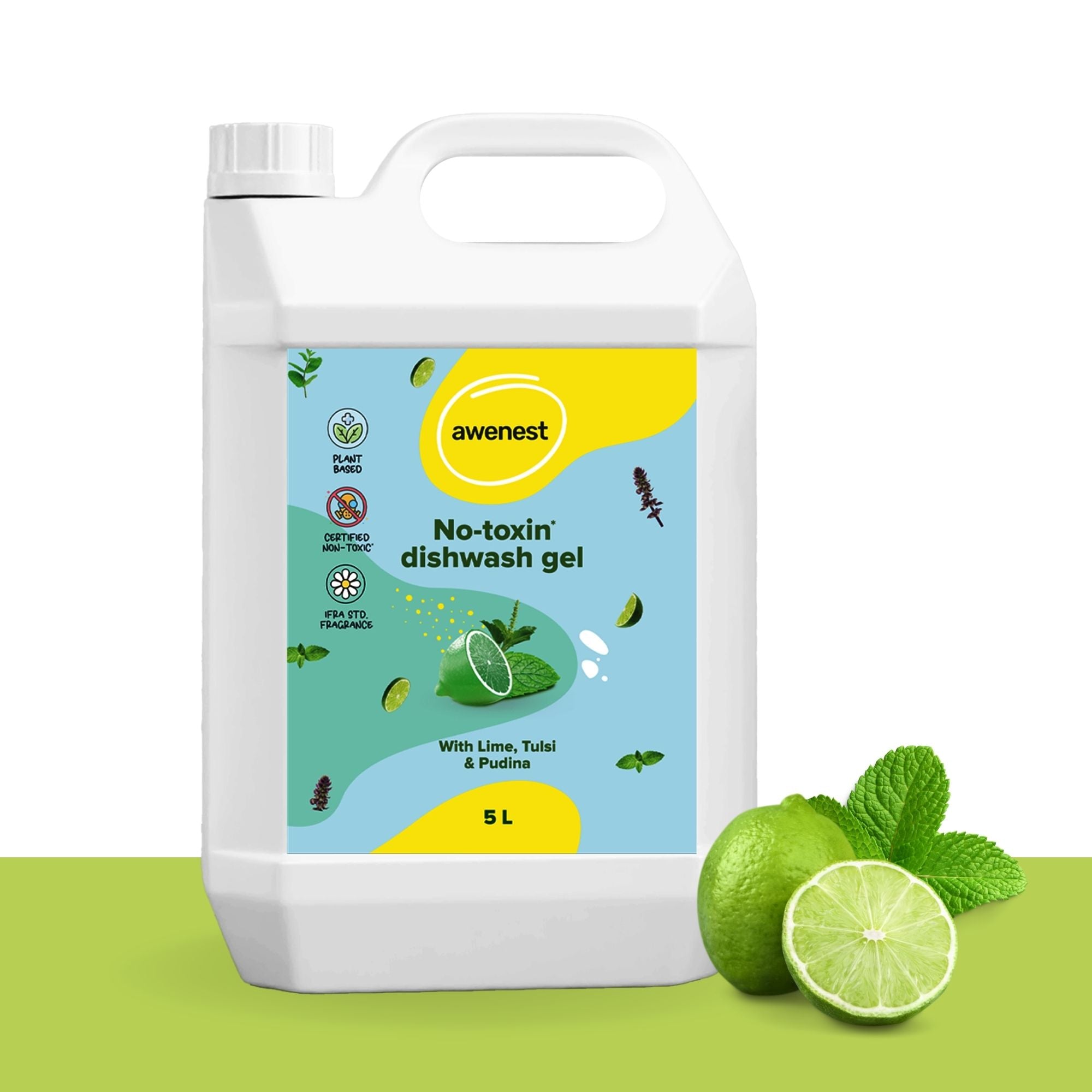 Lime, Tulsi and Pudina Dishwash Liquid Gel, Organic, No-Toxin Dishwash Gel, Tough on Grease, Easy on Hands