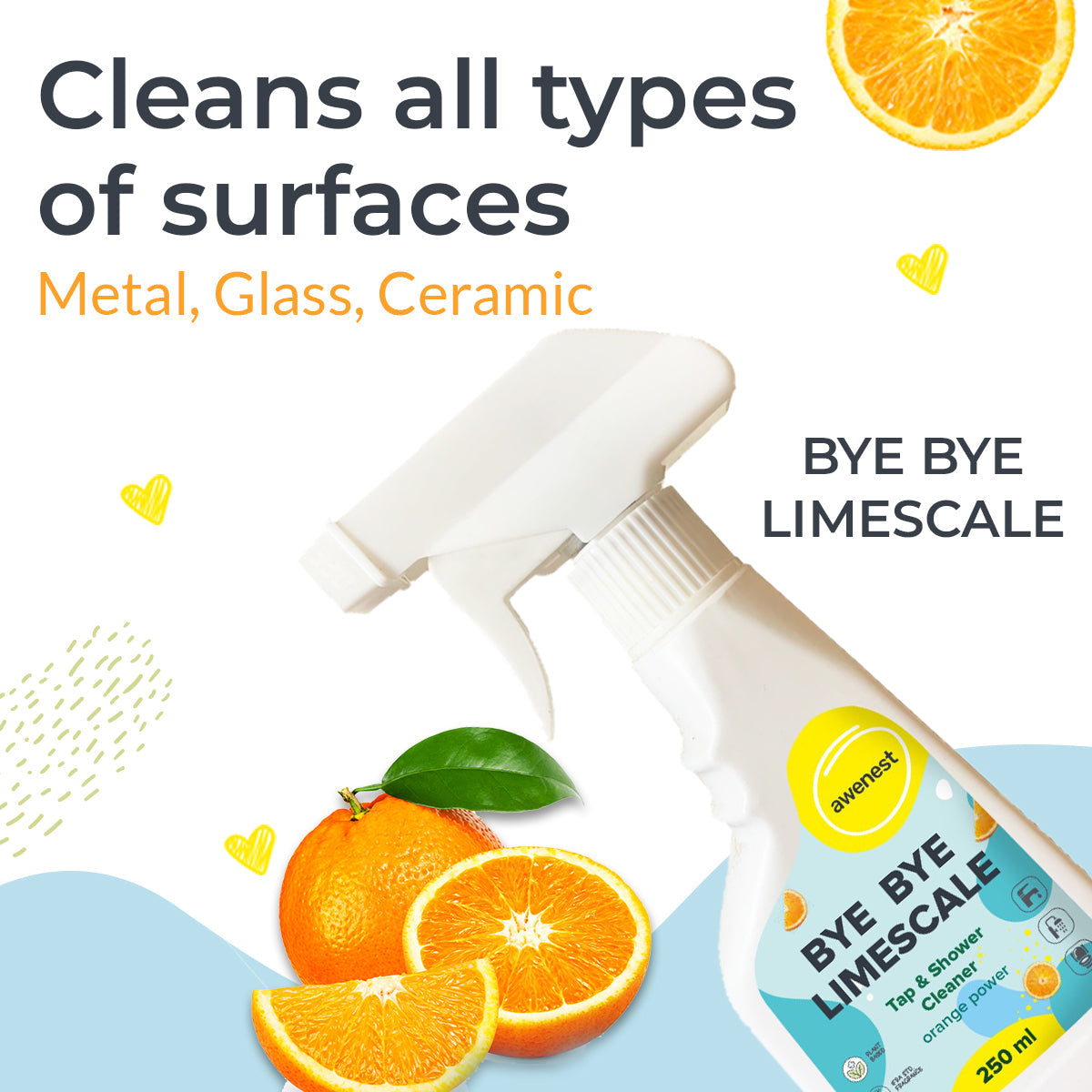 Tap and Shower Cleaner with Orange Power | Tough Limescale Remover for Taps, Showers, Tiles, Electric Kettle | Sulphate-free | Ammonia-free awenest