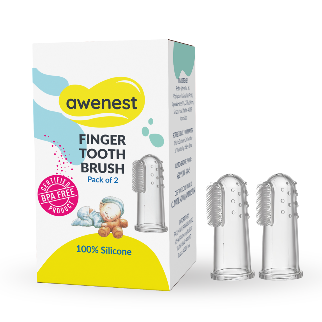 awenest Silicone Baby Finger Manual Toothbrush | Certified Bpa-Free | For Cleaning and Massaging Gums | For Kids & New Born Baby | Kids Finger Toothbrushes Pack Of 2