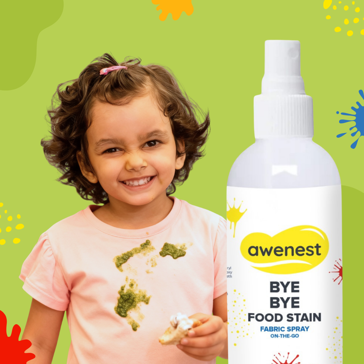 Instant Food Stain Remover Fabric Spray - awenest Bye Bye Food Stain, works on 50+ Food and Blood Stains on-the-go awenest
