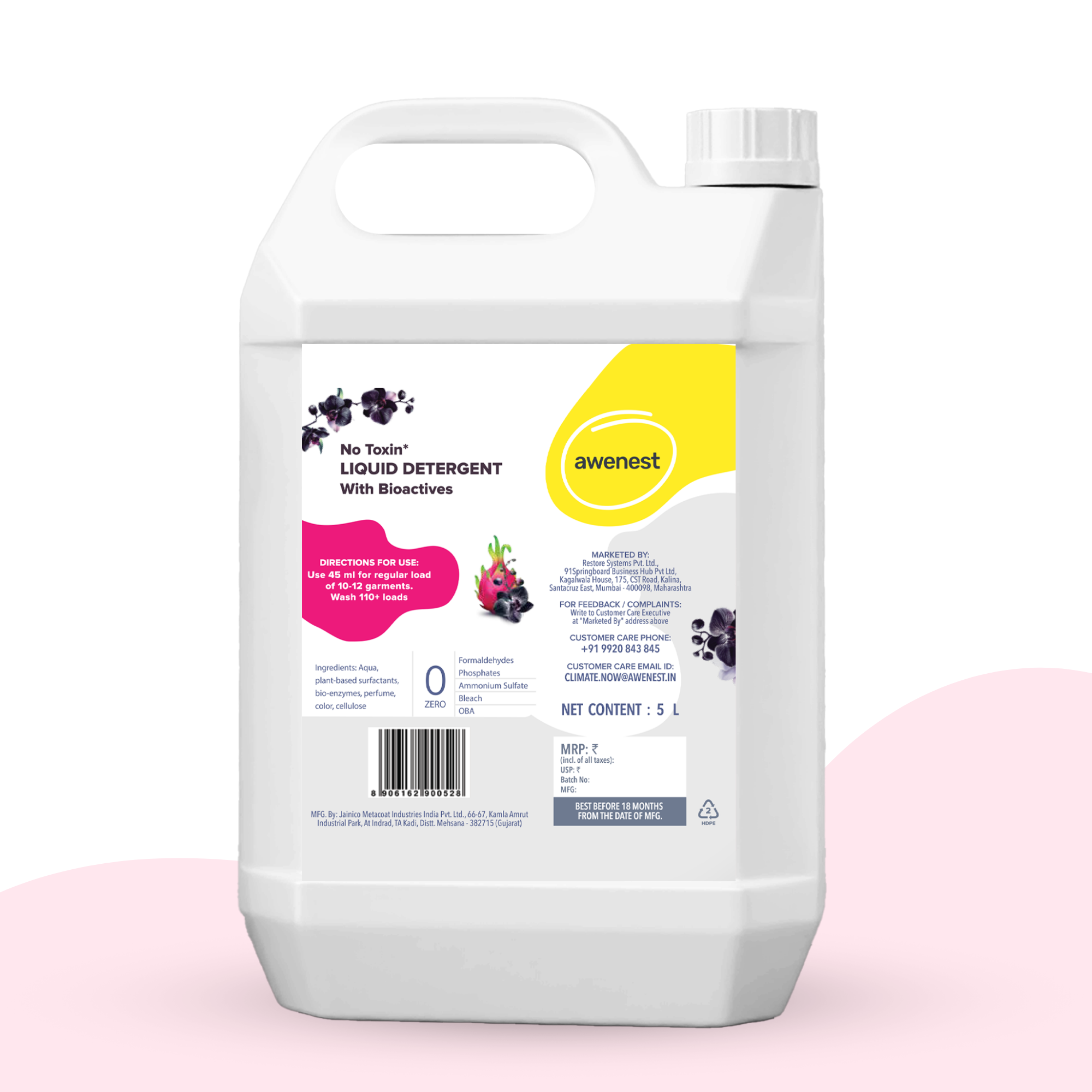 Laundry Liquid Detergent | Biomatic+ Natural, Plant-based | Top and Front Load | Organic, Herbal | Removes Tough Stains | Long Lasting Fragrance awenest