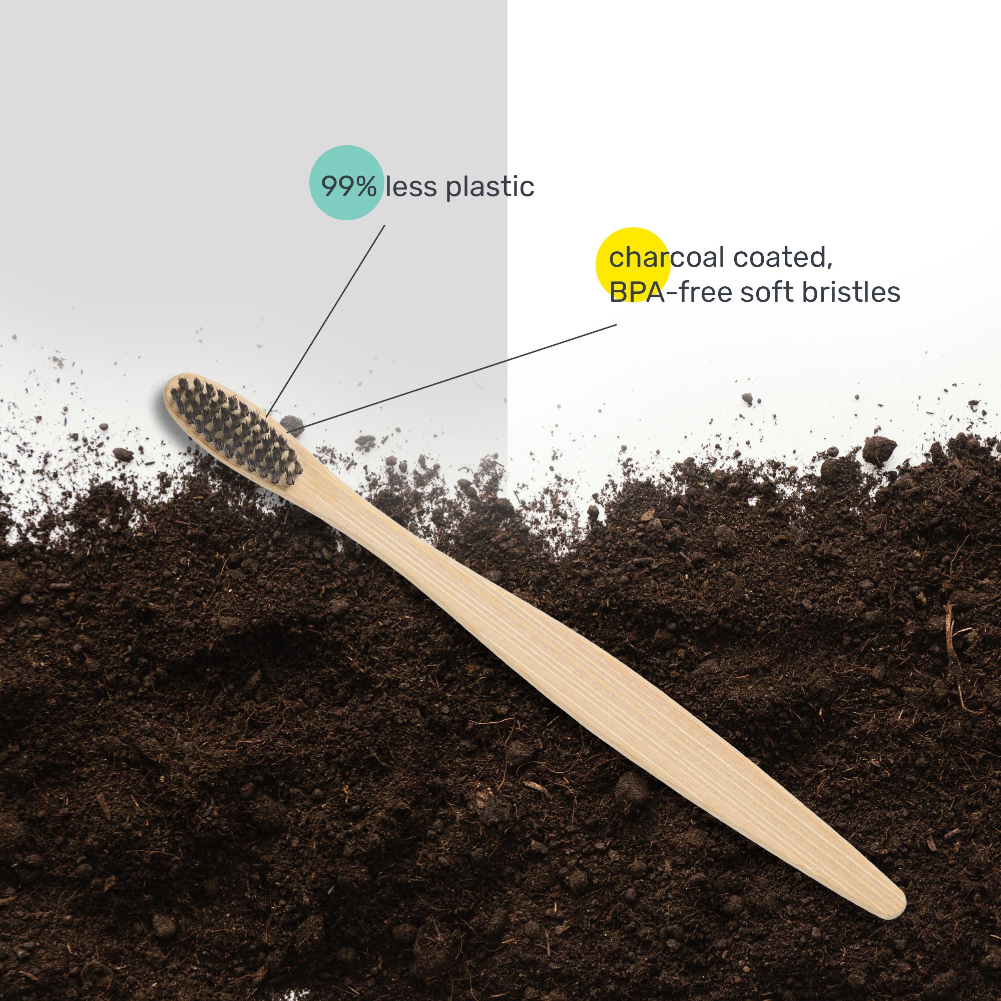 Charcoal coated bristles, neem oil coated bamboo toothbrush
