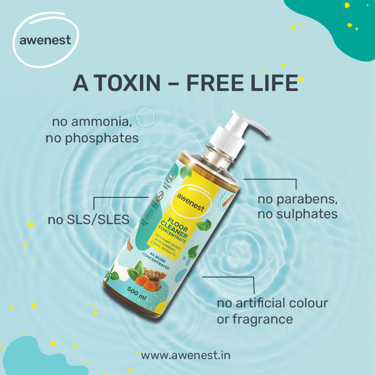 awenest plant-based floor cleaner with no SLS/SLES, no ammonia, phosphates, paraben