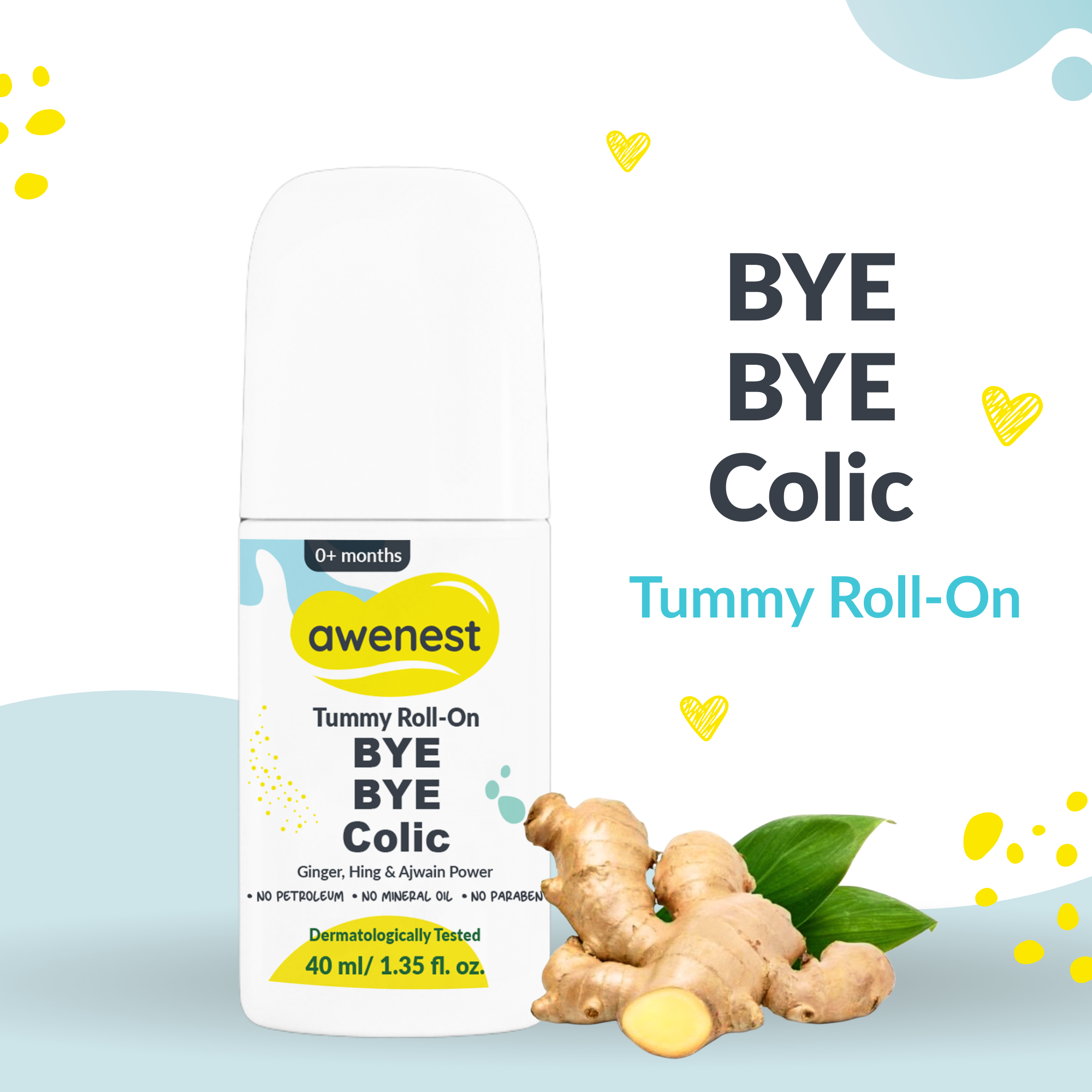 Tummy Roll-On Bye Bye Colic, Ayurvedic Medicine with Ginger, Hing & Ajwain For 0+ years - Pack of 2 awenest