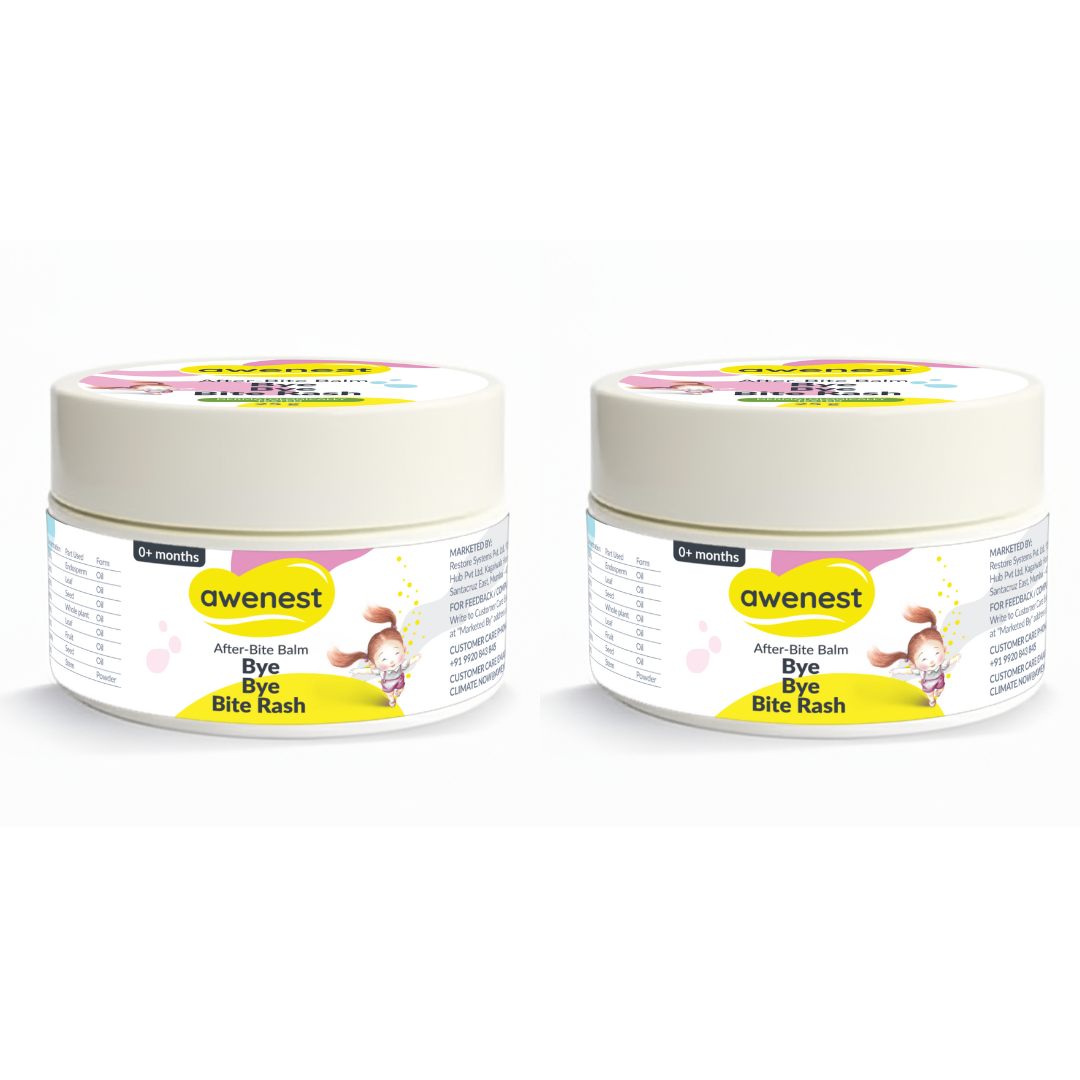 Awenest After-Bite Balm Bye Bye Bite Rash Relief Balm for Babies & Kids | Ayurvedic Natural Soothing Formula with White Turmeric, Eucalyptus, Seabuckthorn | Instant Itch & Redness Relief | Safe, Gentle & Non-Sticky, Does not Stain Clothes – 25g x 2 awenest