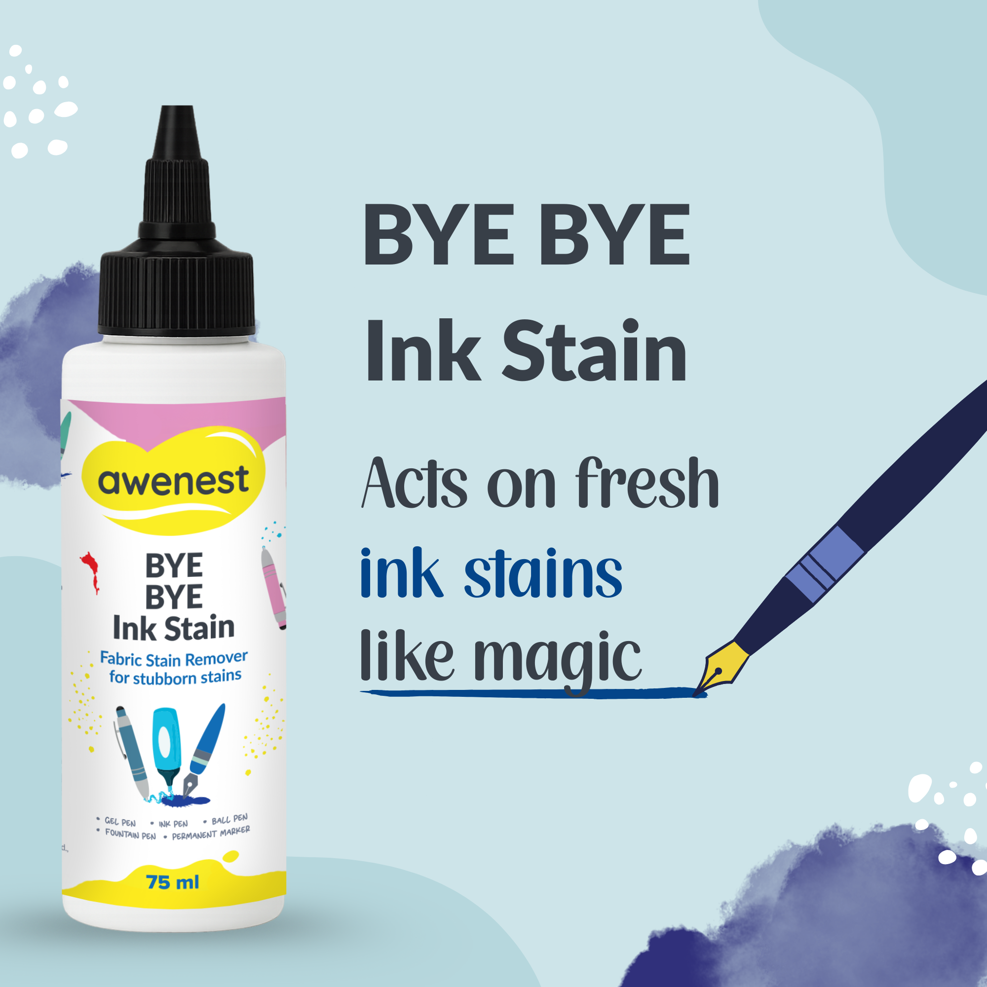 Instant Ink Stain Remover Fabric Spray - awenest Bye Bye Ink Stain, works on Ink, Marker Stains