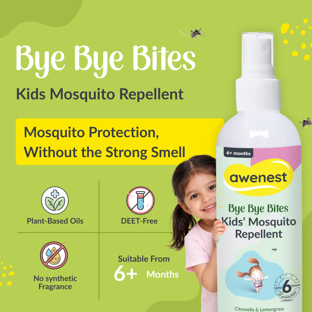 Mosquito Repellent Spray for Kids - awenest Bye Bye Bites | Citronella & Lemongrass Oils, DEET-Free | Safe for Babies 6+ Months | Skin-Friendly, Natural Insect Protection for Indoor & Outdoor Use