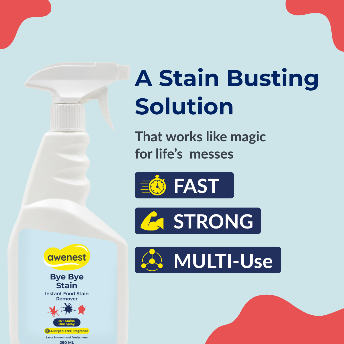 Bye Bye Stain 250 ml - Instant Stain Remover Fabric Spray for 50+ Food Stains