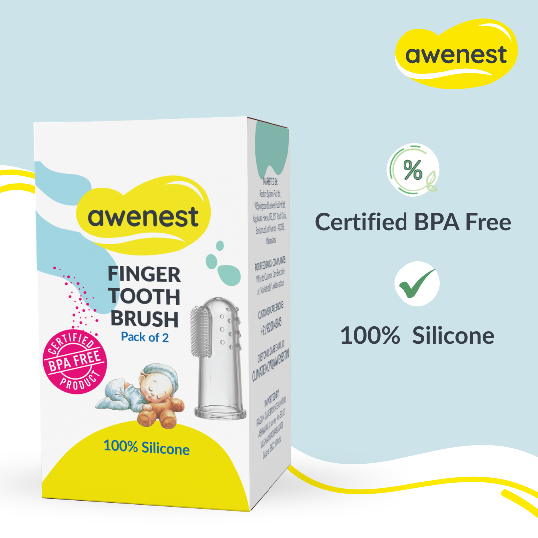 awenest Silicone Baby Finger Manual Toothbrush | Certified Bpa-Free | For Cleaning and Massaging Gums | For Kids & New Born Baby | Kids Finger Toothbrushes Pack Of 2 awenest
