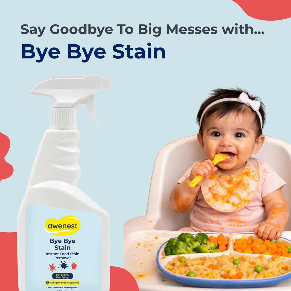 Bye Bye Stain 250 ml - Instant Stain Remover Fabric Spray for 50+ Food Stains