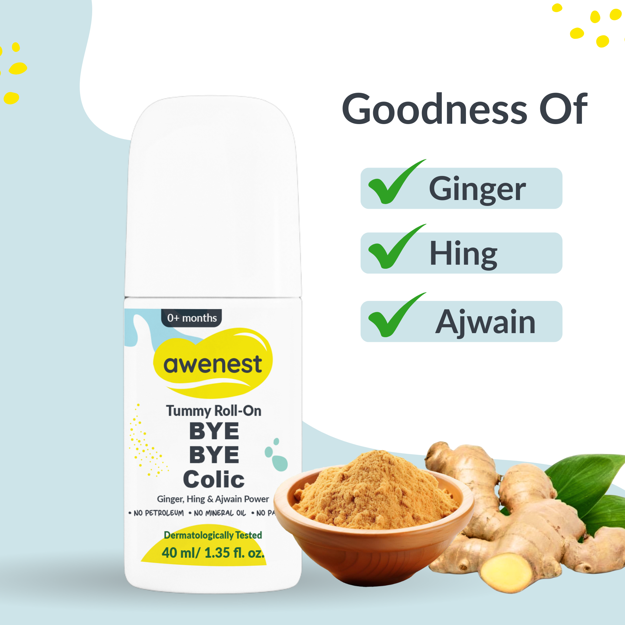 Tummy Roll-On Bye Bye Colic, Ayurvedic Medicine with Ginger, Hing & Ajwain For 0+ years - Pack of 2