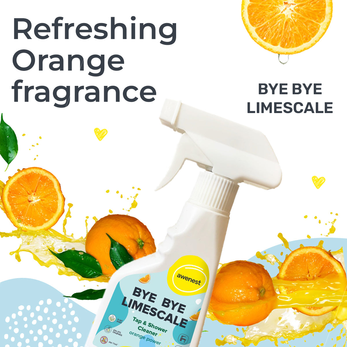 Tap and Shower Cleaner with Orange Power | Tough Limescale Remover for Taps, Showers, Tiles, Electric Kettle | Sulphate-free | Ammonia-free awenest