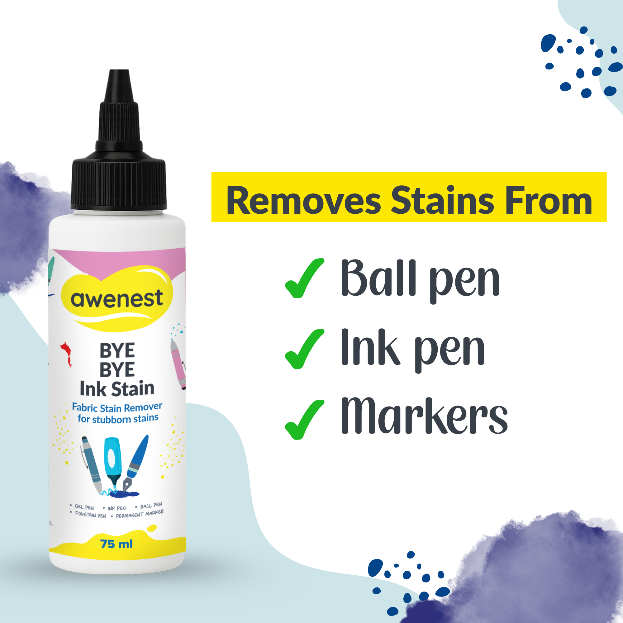 Instant Ink Stain Remover Fabric Spray - awenest Bye Bye Ink Stain, works on Ink, Marker Stains