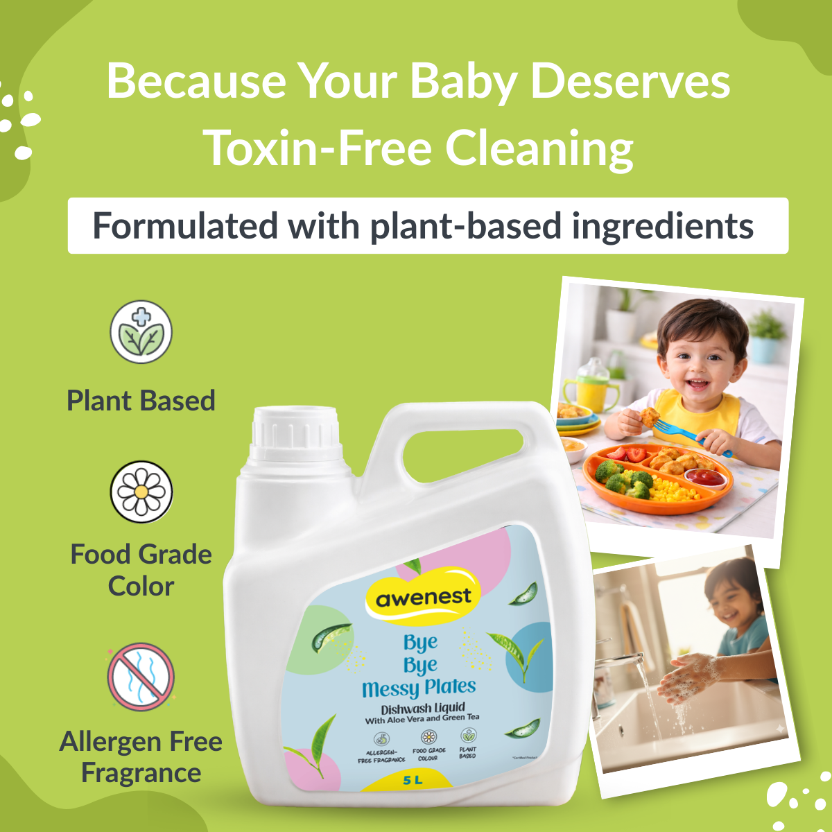 Mega Cleaning Combo - 5 Liter Dishwash, 5 Liter Laundry, 250ml Stain Remover, Magic Eraser Pack of 4, Microfiber Cleaning Cloth - Pack of 4