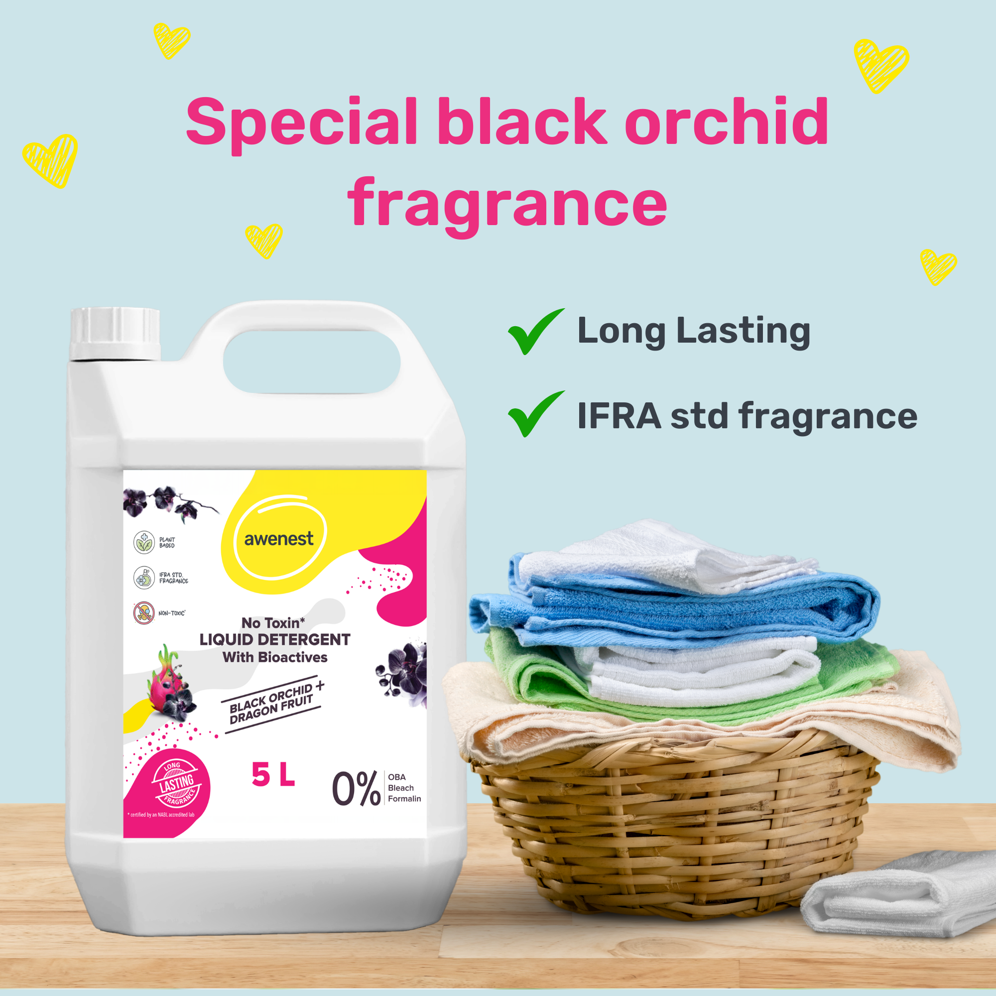 Laundry Liquid Detergent | Biomatic+ Natural, Plant-based | Top and Front Load | Organic, Herbal | Removes Tough Stains | Long Lasting Fragrance awenest