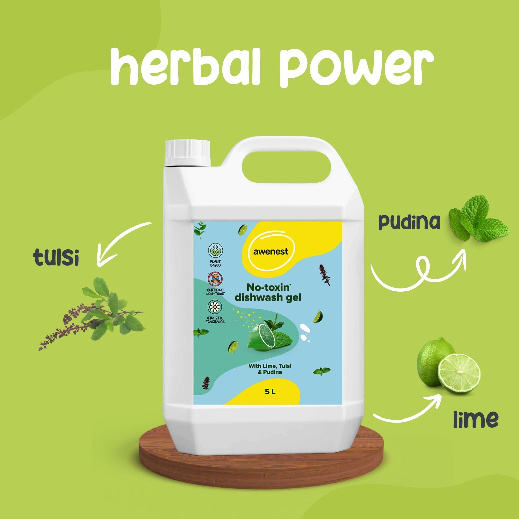 Lime, Tulsi and Pudina Dishwash Liquid Gel, Organic, No-Toxin Dishwash Gel, Tough on Grease, Easy on Hands