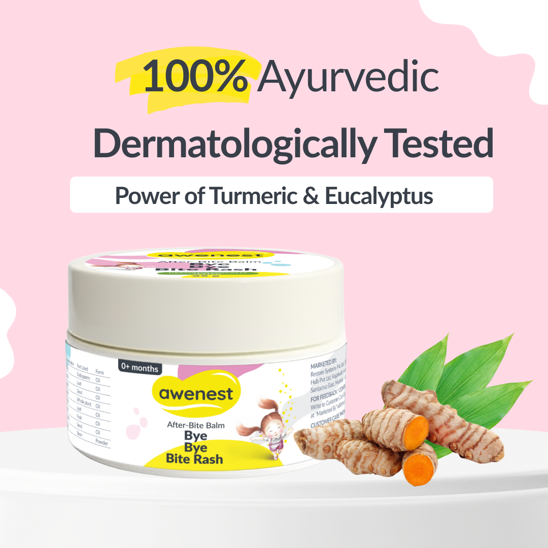 Awenest After-Bite Balm Bye Bye Bite Rash Relief Balm for Babies & Kids | Ayurvedic Natural Soothing Formula with White Turmeric, Eucalyptus, Seabuckthorn | Instant Itch & Redness Relief | Safe, Gentle & Non-Sticky, Does not Stain Clothes – 25g x 2
