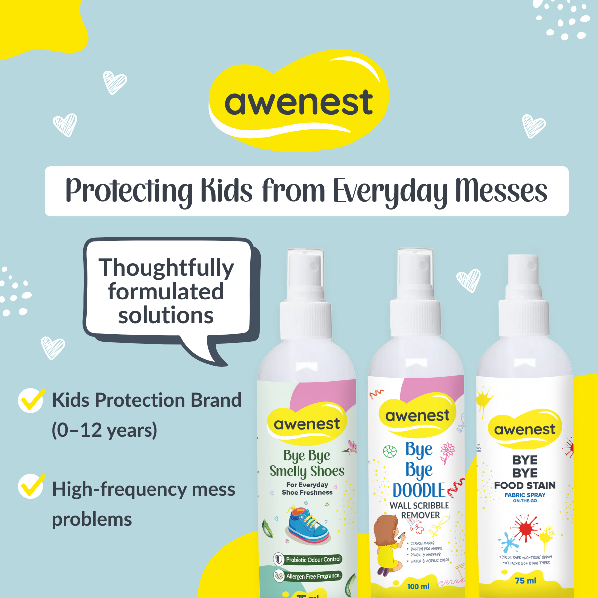 Bye Bye Smelly Shoes Spray | Probiotic Odour Control | Eliminates Shoe Odour at Source | Allergen-Free Fragrance | For Kids & Adults | 75 ml