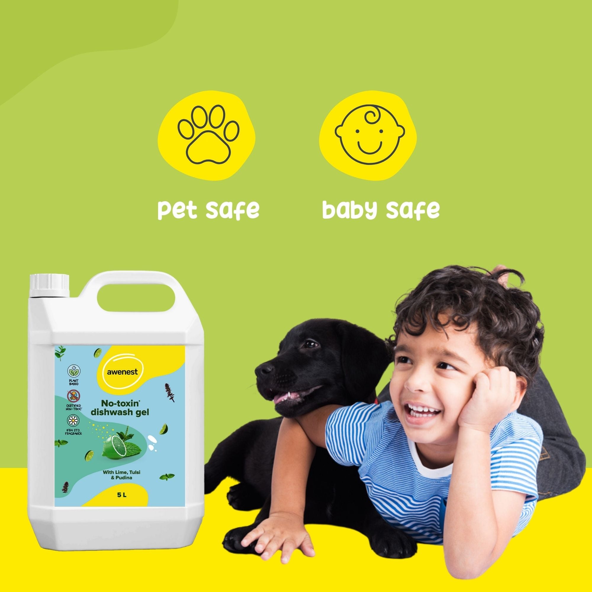 Lime, Tulsi and Pudina Dishwash Liquid Gel, Organic, No-Toxin Dishwash Gel, Tough on Grease, Easy on Hands