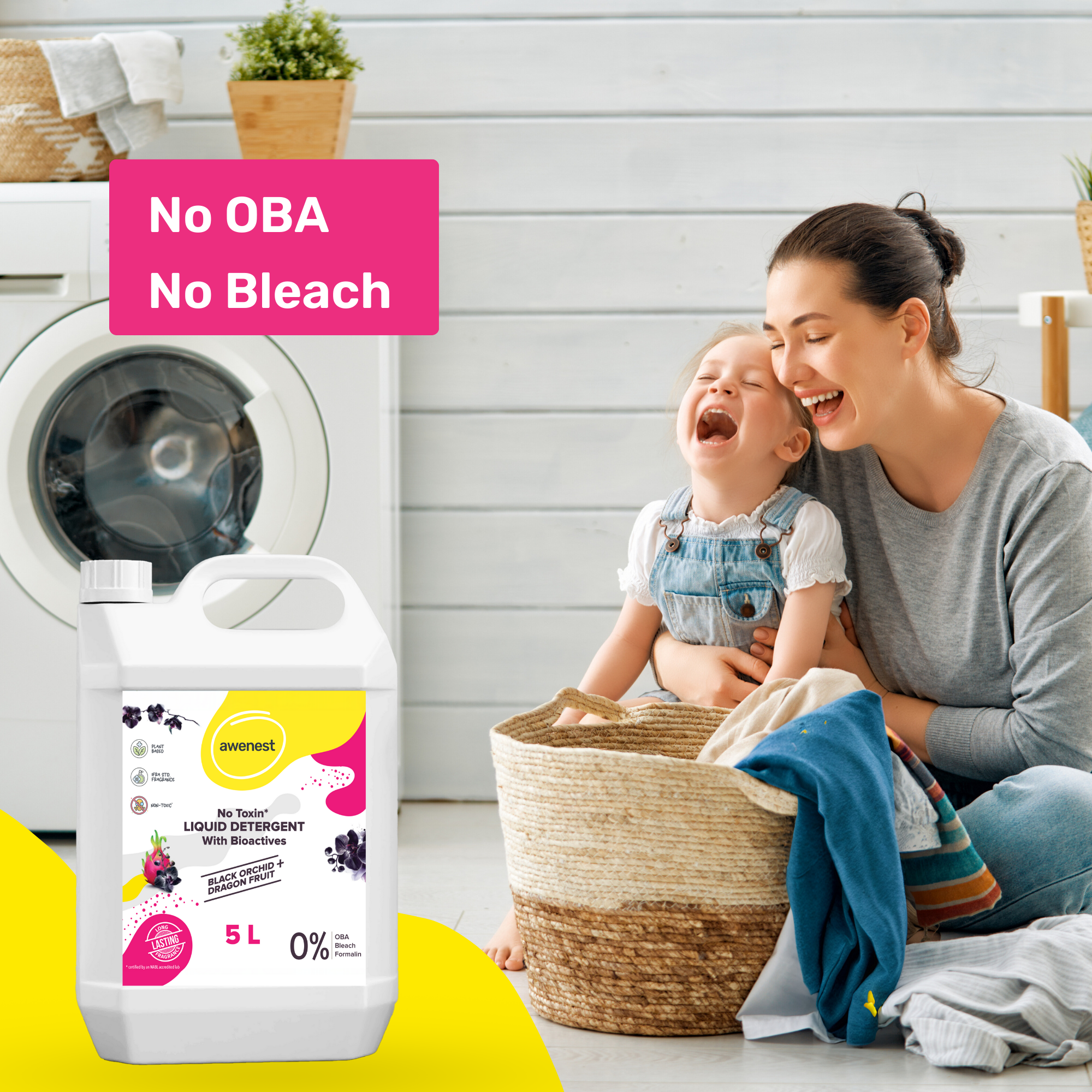 Laundry Liquid Detergent | Biomatic+ Natural, Plant-based | Top and Front Load | Organic, Herbal | Removes Tough Stains | Long Lasting Fragrance awenest