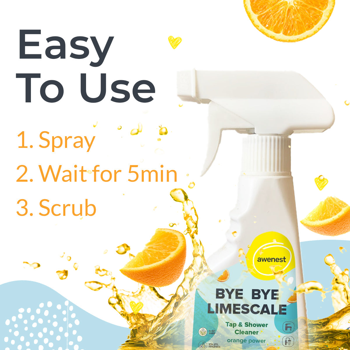 Tap and Shower Cleaner with Orange Power | Tough Limescale Remover for Taps, Showers, Tiles, Electric Kettle | Sulphate-free | Ammonia-free awenest