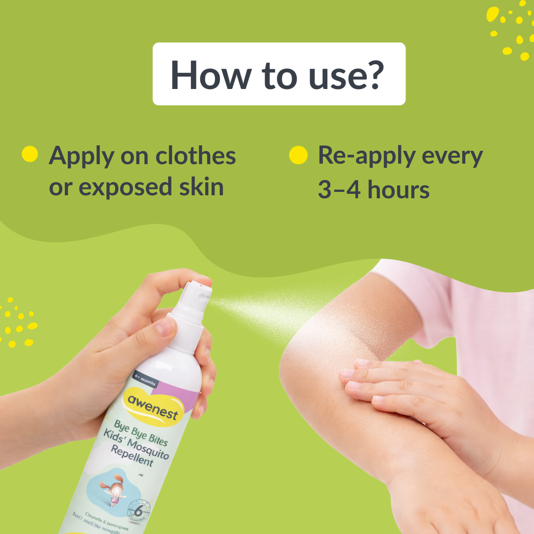 Mosquito Repellent Spray for Kids - awenest Bye Bye Bites | Citronella & Lemongrass Oils, DEET-Free | Safe for Babies 6+ Months | Skin-Friendly, Natural Insect Protection for Indoor & Outdoor Use