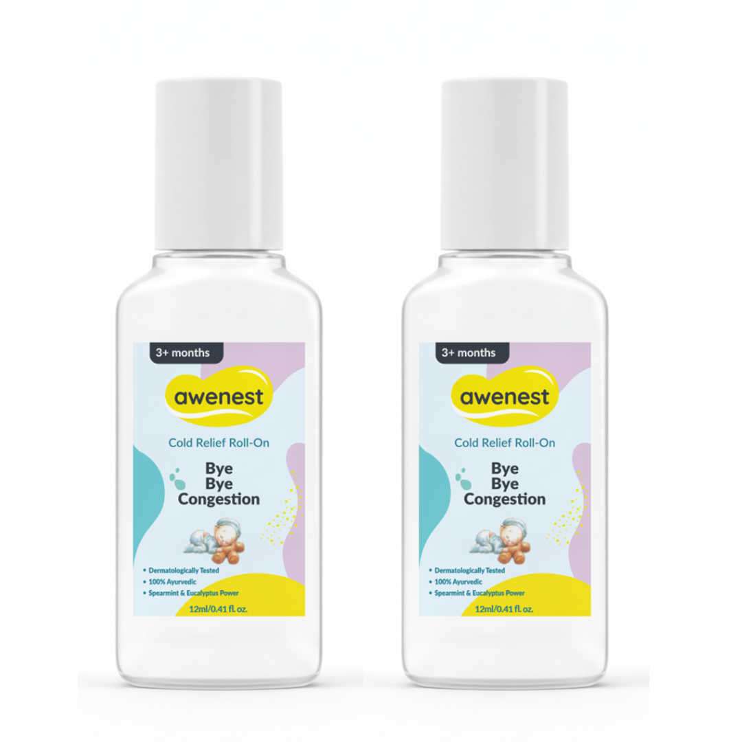 Awenest Bye Bye Congestion Cold Relief Roll-On for Babies & Kids | Ayurvedic Natural Decongestant with Eucalyptus, Peppermint & Camphor Oils | Gentle Relief from Cold, Cough & Nasal Blockage – 15ml awenest