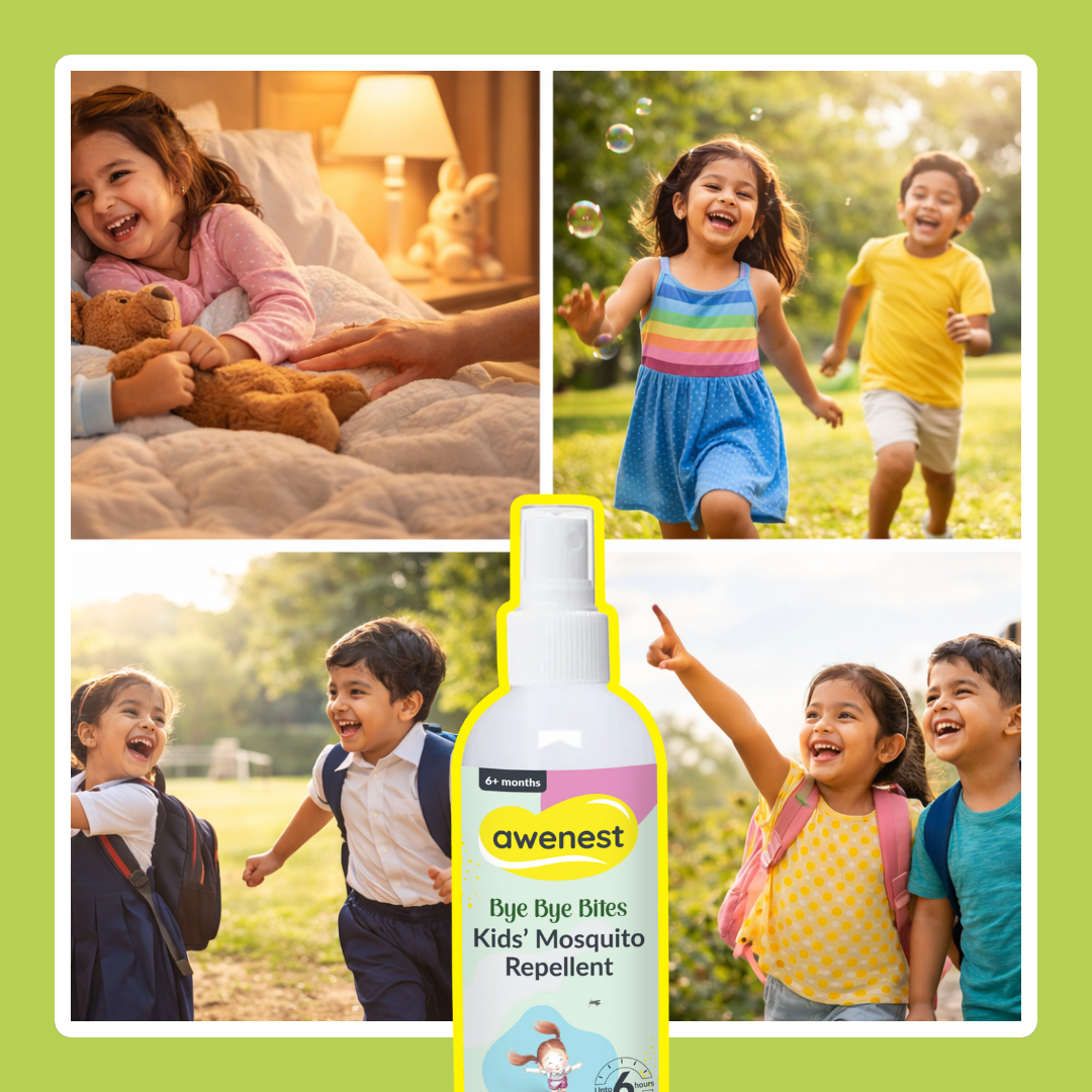 Mosquito Repellent Spray for Kids - awenest Bye Bye Bites | Citronella & Lemongrass Oils, DEET-Free | Safe for Babies 6+ Months | Skin-Friendly, Natural Insect Protection for Indoor & Outdoor Use