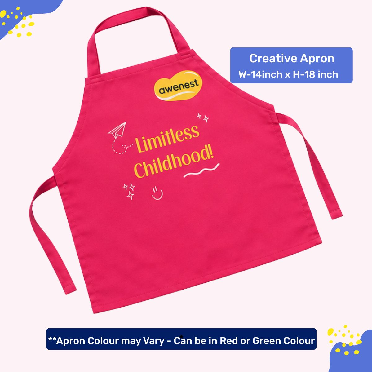 Kids Creative Play Apron | Soft, Lightweight Fabric for Painting, Crafts, Clay & Cooking