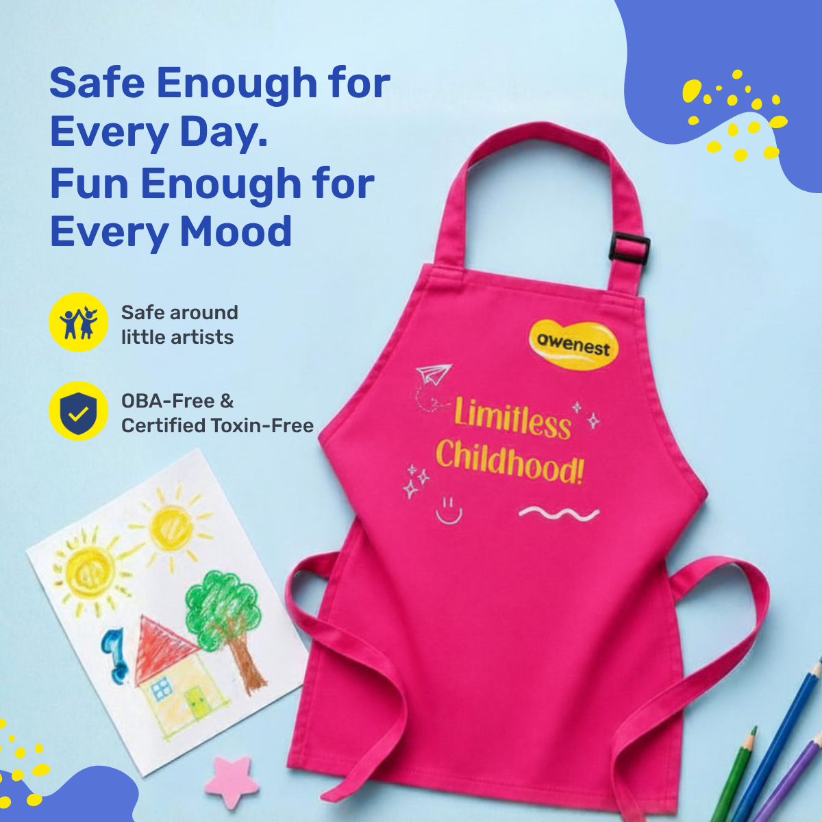 Kids Creative Play Apron | Soft, Lightweight Fabric for Painting, Crafts, Clay & Cooking