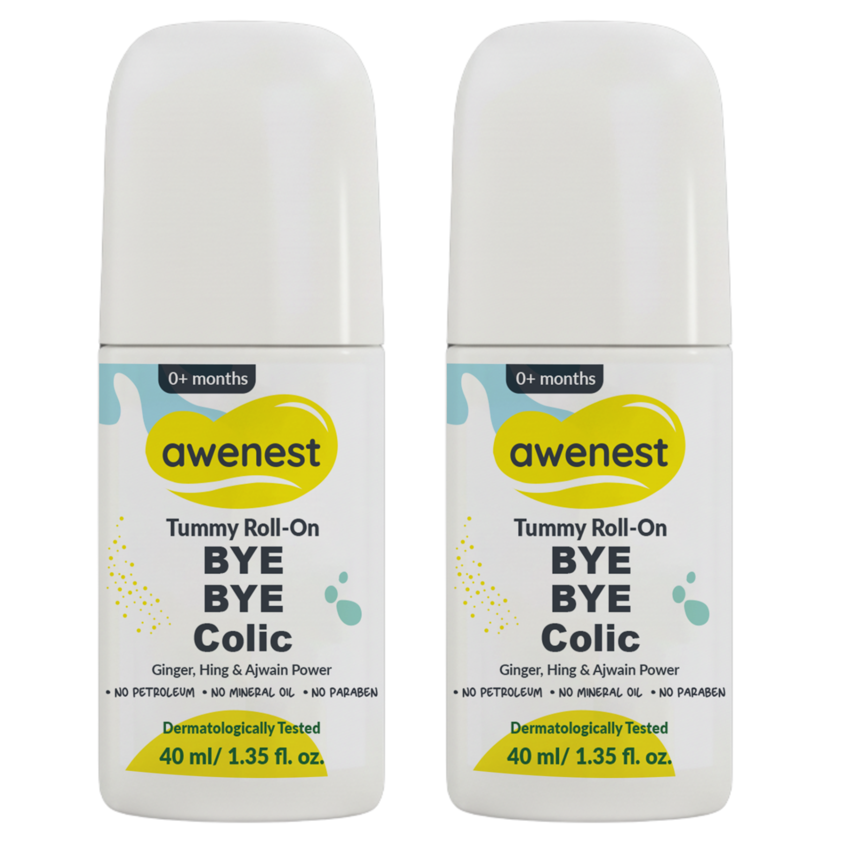 Tummy Roll-On Bye Bye Colic, Ayurvedic Medicine with Ginger, Hing & Ajwain For 0+ years - Pack of 2