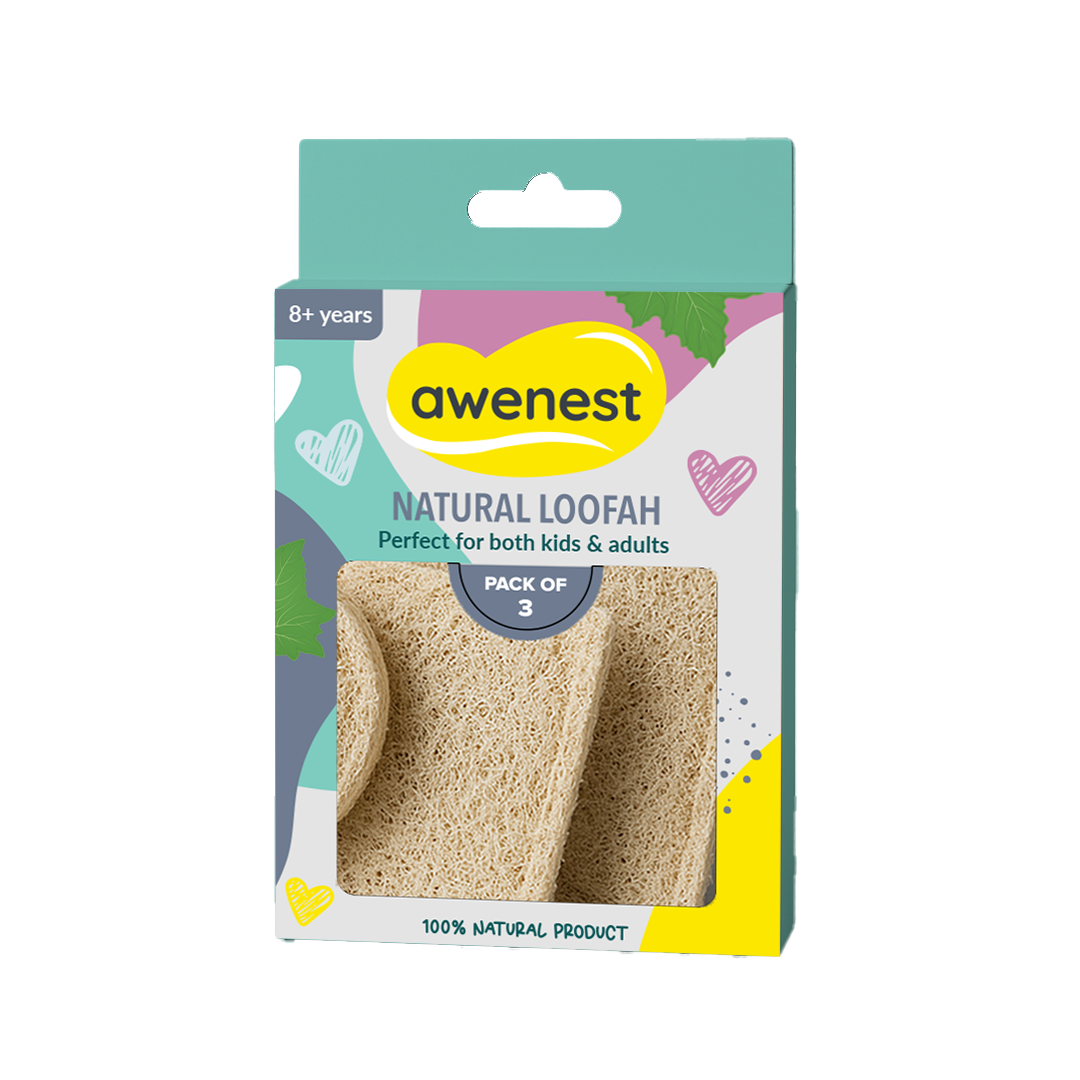 100% Natural Natural Sun Dried Bath Loofah | Body Sponge and Scrubber | Biodegradable | Organic Exfoliating Luffa Scrubber | Pack Of 3 Awenest-web