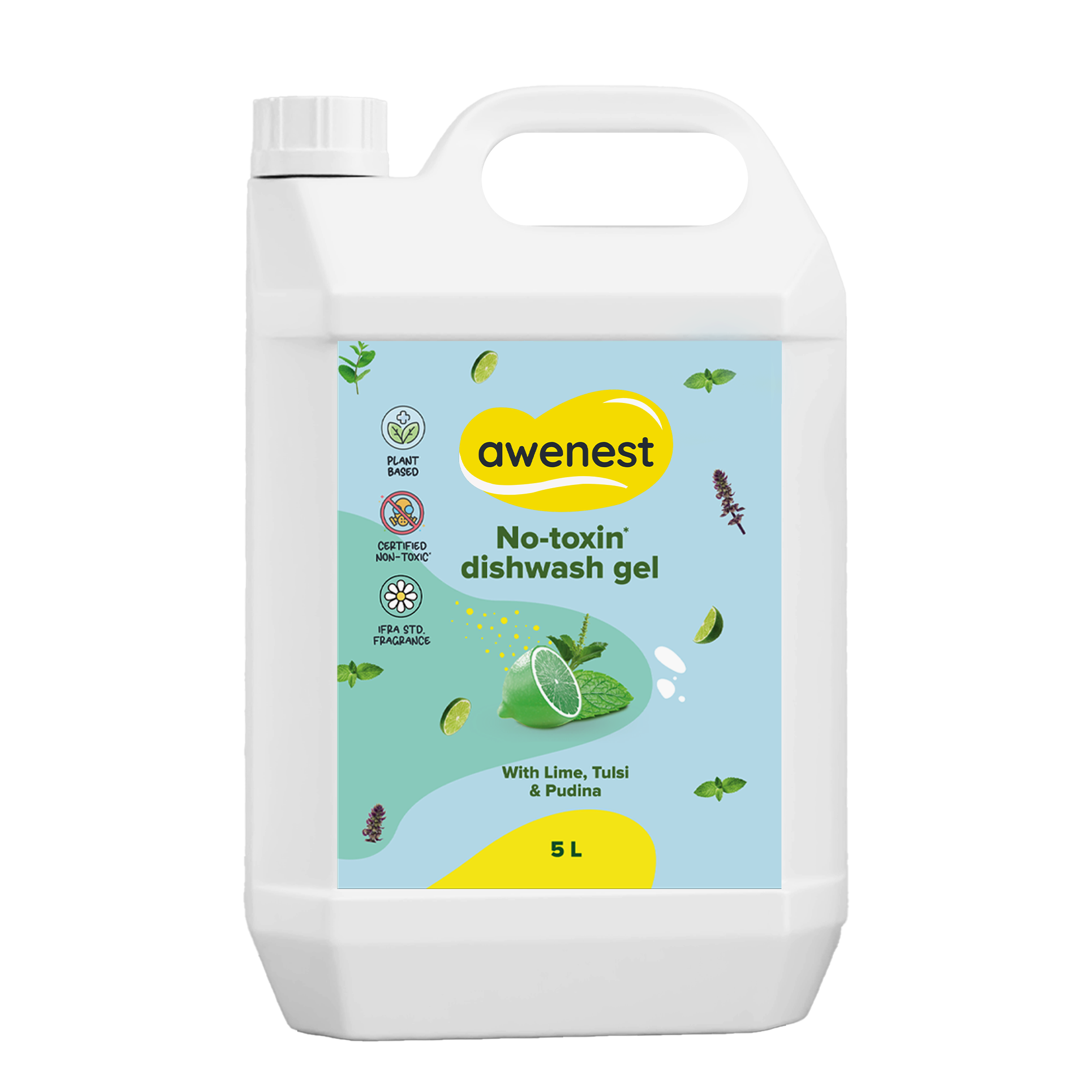 Lime, Tulsi and Pudina Dishwash Liquid Gel, Organic, No-Toxin Dishwash Gel, Tough on Grease, Easy on Hands