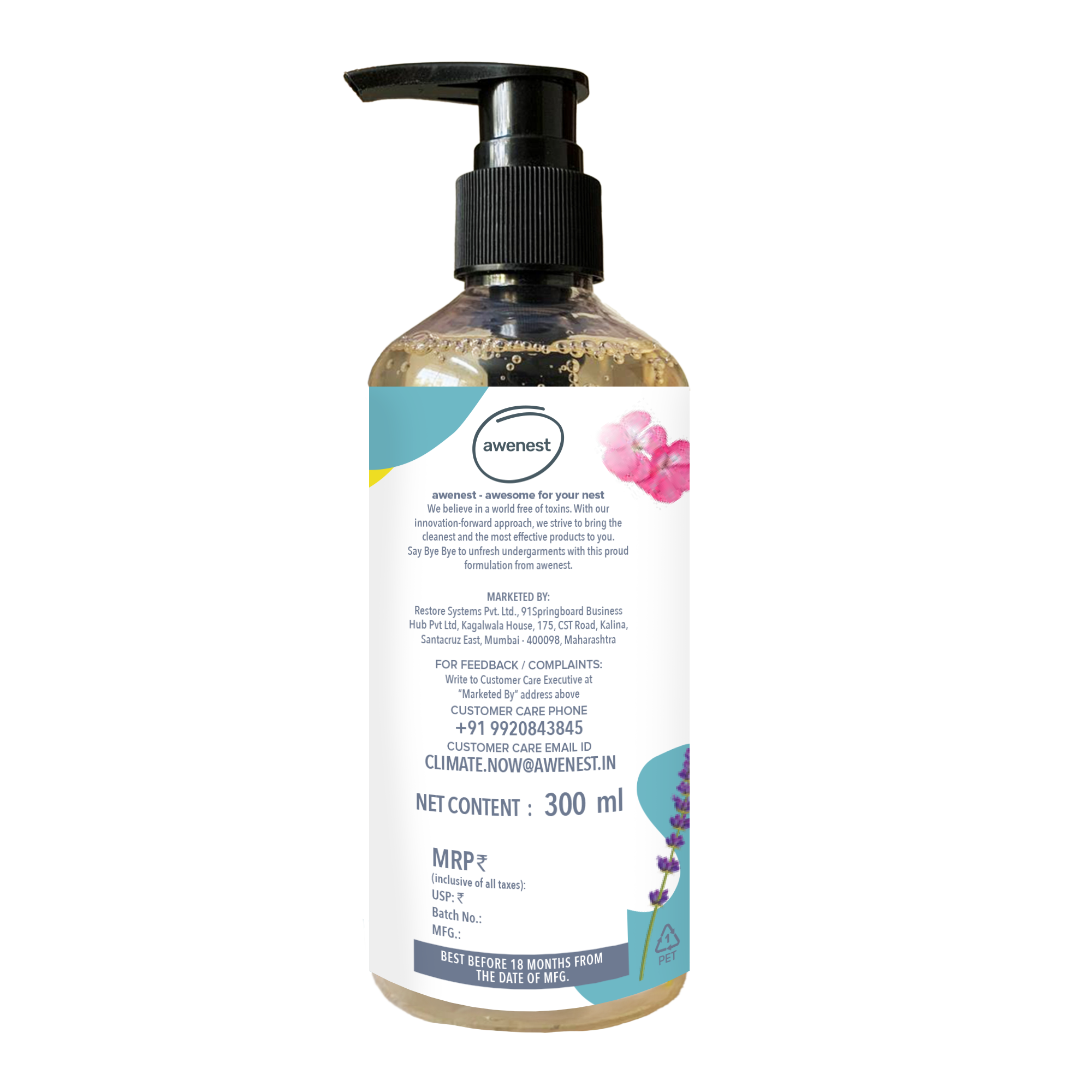 Undergarment Liquid Wash Detergent -Bye Bye UnFresh | Plant-based Bioactives | Geranium and Lavender | Removes Tough Stains | No Toxic Residue | Germ Protection awenest