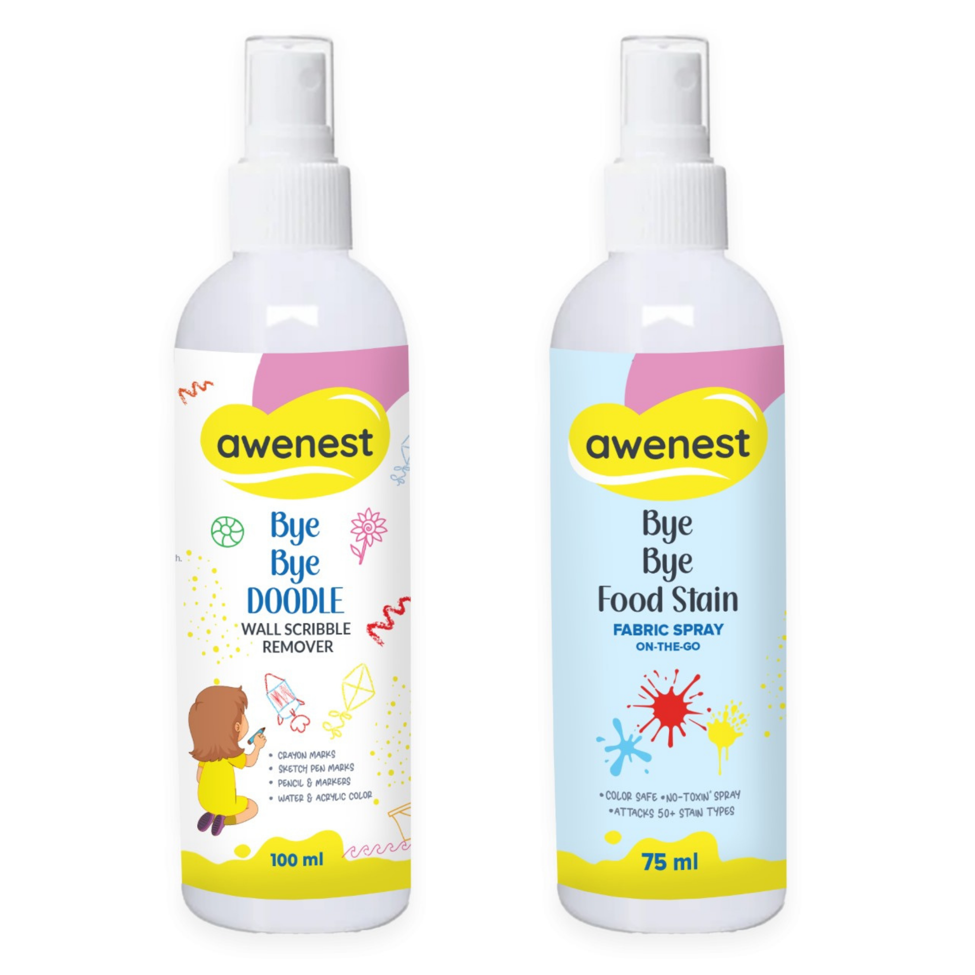 Stain Remover Combo - Bye Bye Food Stain and Bye Bye Doodle - For Fabric and Wall Stains awenest
