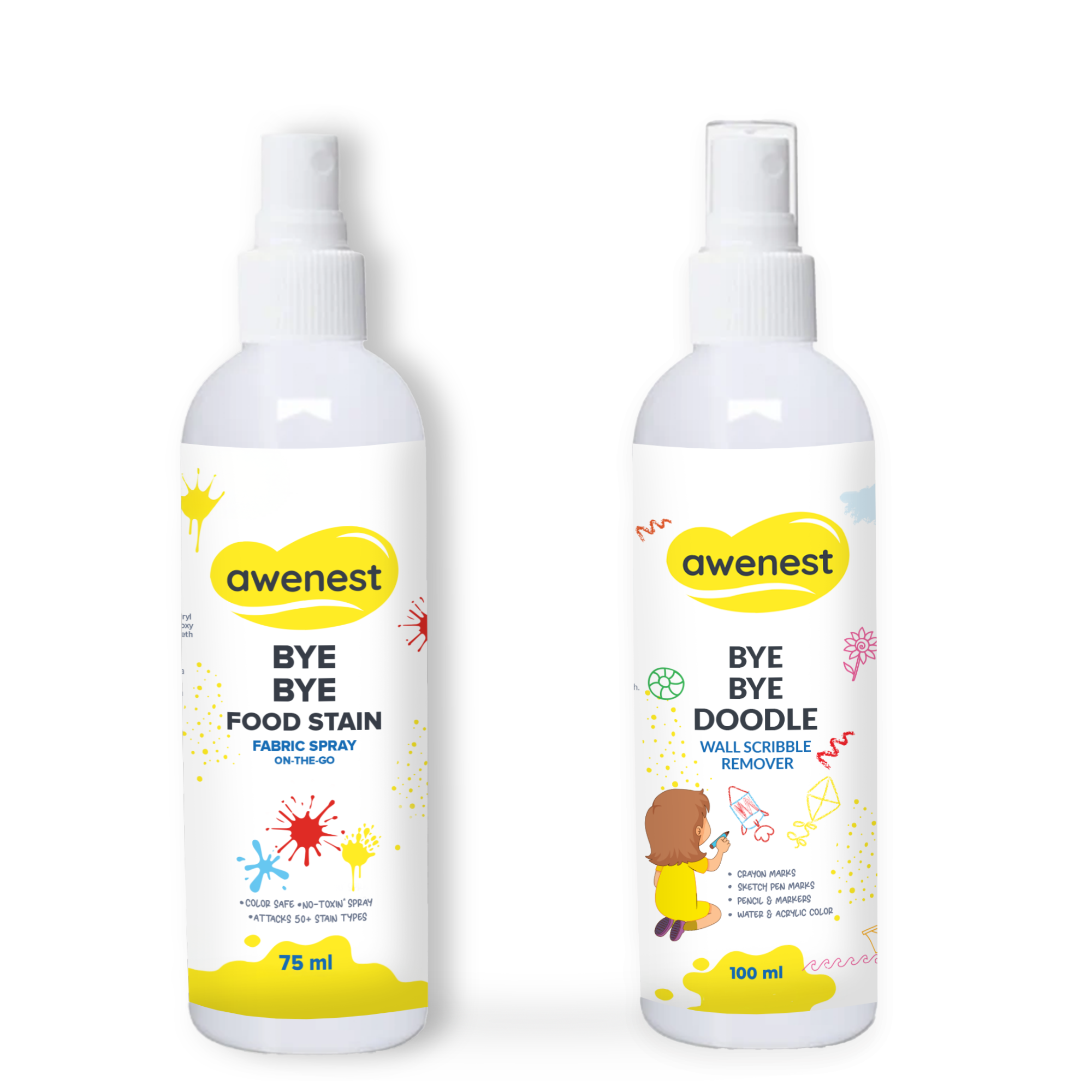 Stain Remover Combo - Bye Bye Food Stain and Bye Bye Doodle - For Fabric and Wall Stains awenest