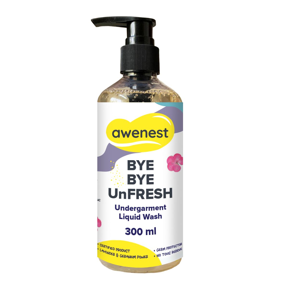 Undergarment Liquid Wash Detergent -Bye Bye UnFresh | Plant-based Bioactives | Geranium and Lavender | Removes Tough Stains | No Toxic Residue | Germ Protection awenest