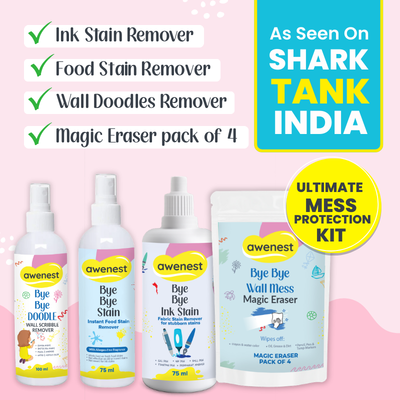 Ultimate Mess Protection Kit - Bye Bye Stain + Bye Bye Doodle + Bye Bye Ink + Magic Eraser pack of 4