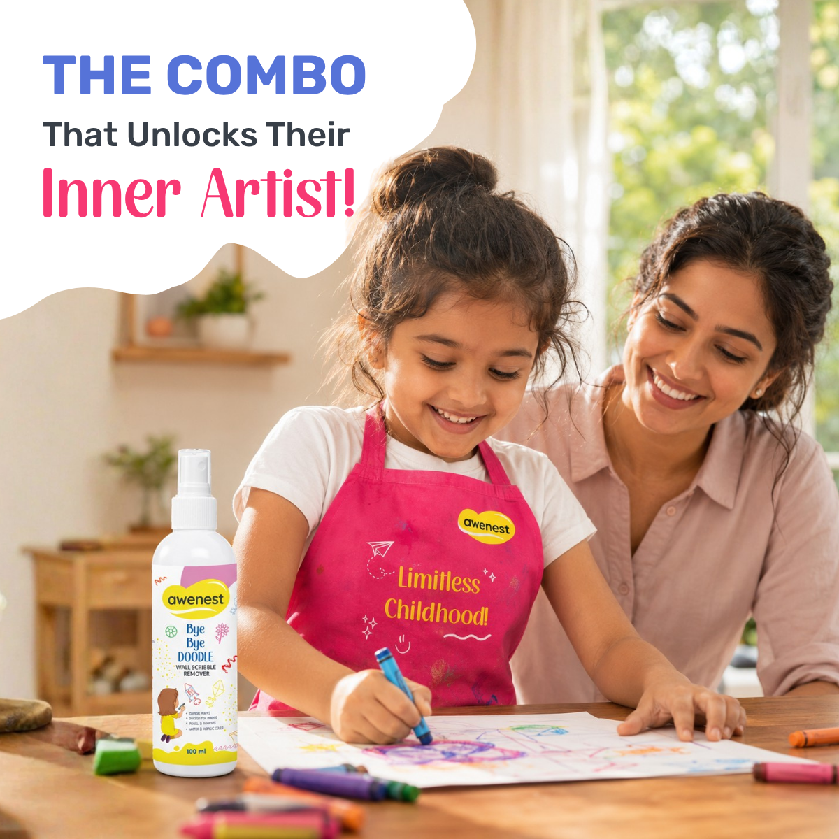 Pack of 10 - Kids Art & Activity Combo | Artist Apron + Bye Bye Doodle Scribble Remover