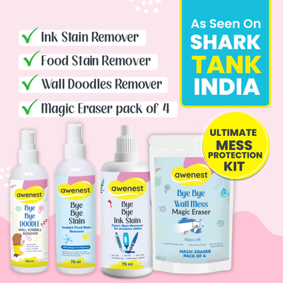 Ultimate Mess Protection Kit - Bye Bye Stain + Bye Bye Doodle + Bye Bye Ink + Magic Eraser pack of 4