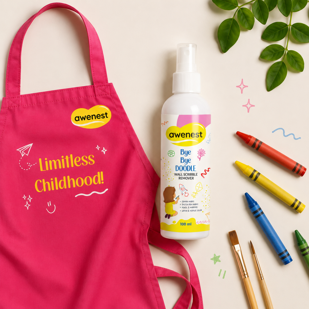 Pack of 10 - Kids Art & Activity Combo | Artist Apron + Bye Bye Doodle Scribble Remover