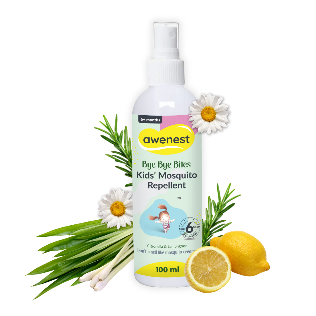 Mosquito Repellent Spray for Kids - awenest Bye Bye Bites | Citronella & Lemongrass Oils, DEET-Free | Safe for Babies 6+ Months | Skin-Friendly, Natural Insect Protection for Indoor & Outdoor Use – 100mlx2
