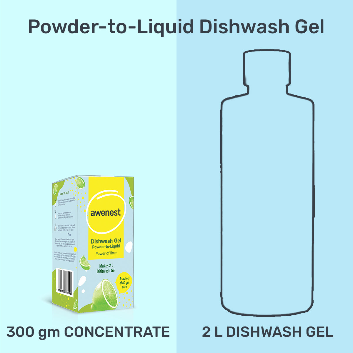 awenest Natural Powder to liquid dishwash gel concentrate