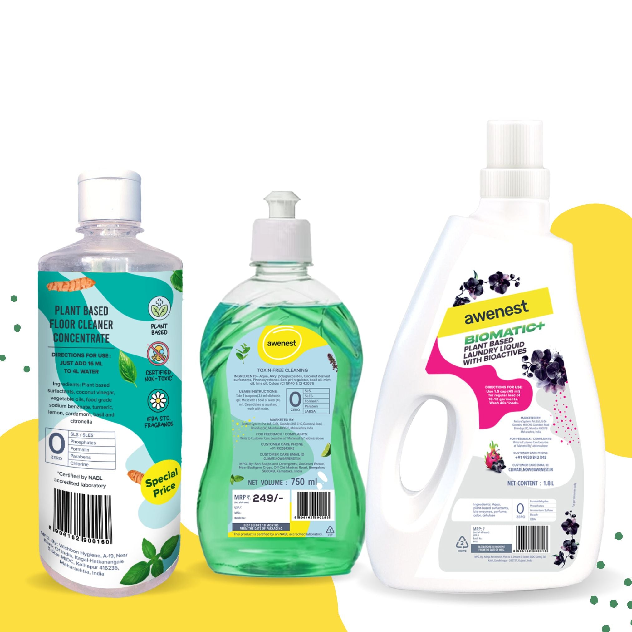 Monthly Toxin-free Combo - 750 ml Dishwash, 500 ml Floor Cleaner and 1.8 L Laundry Liquid