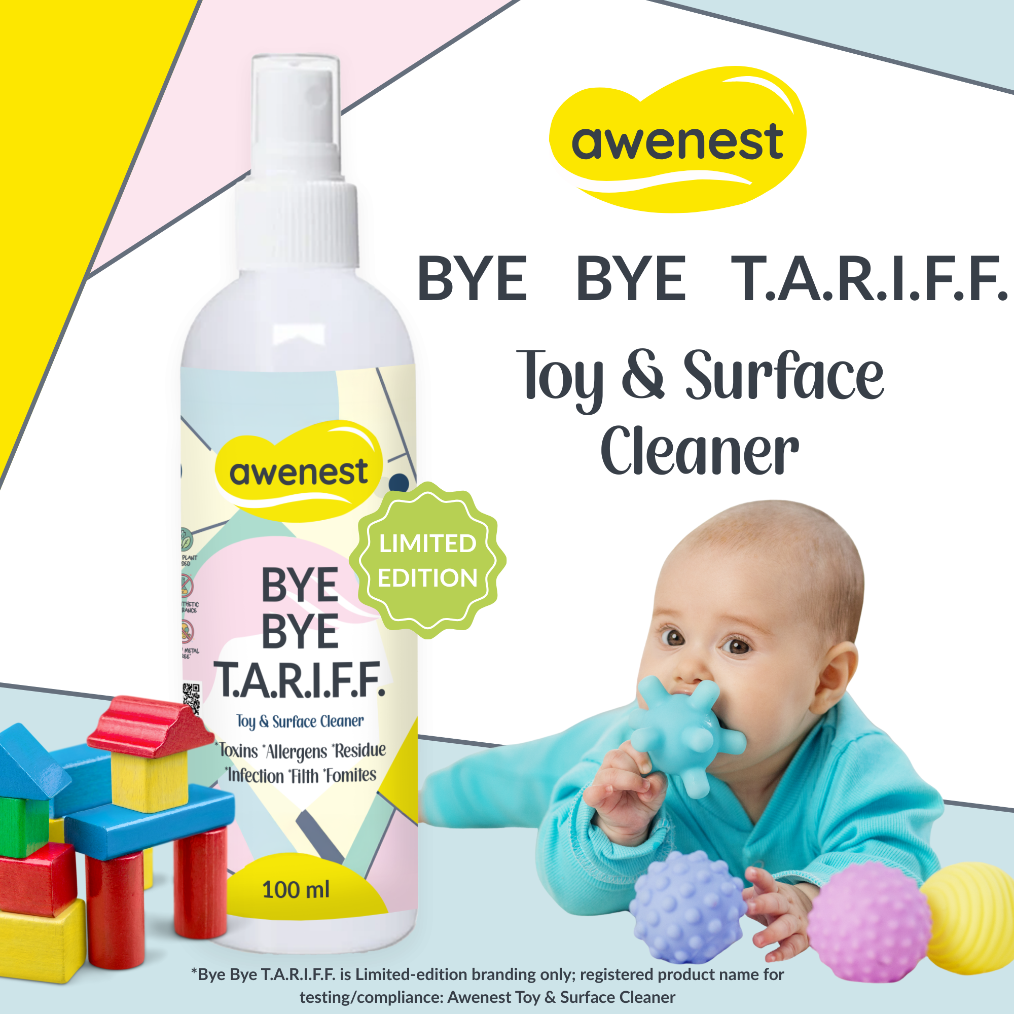 Bye Bye Tariff - Limited Edition Toy Cleaner Spray - 100% Plant Based, Dermatologically Tested