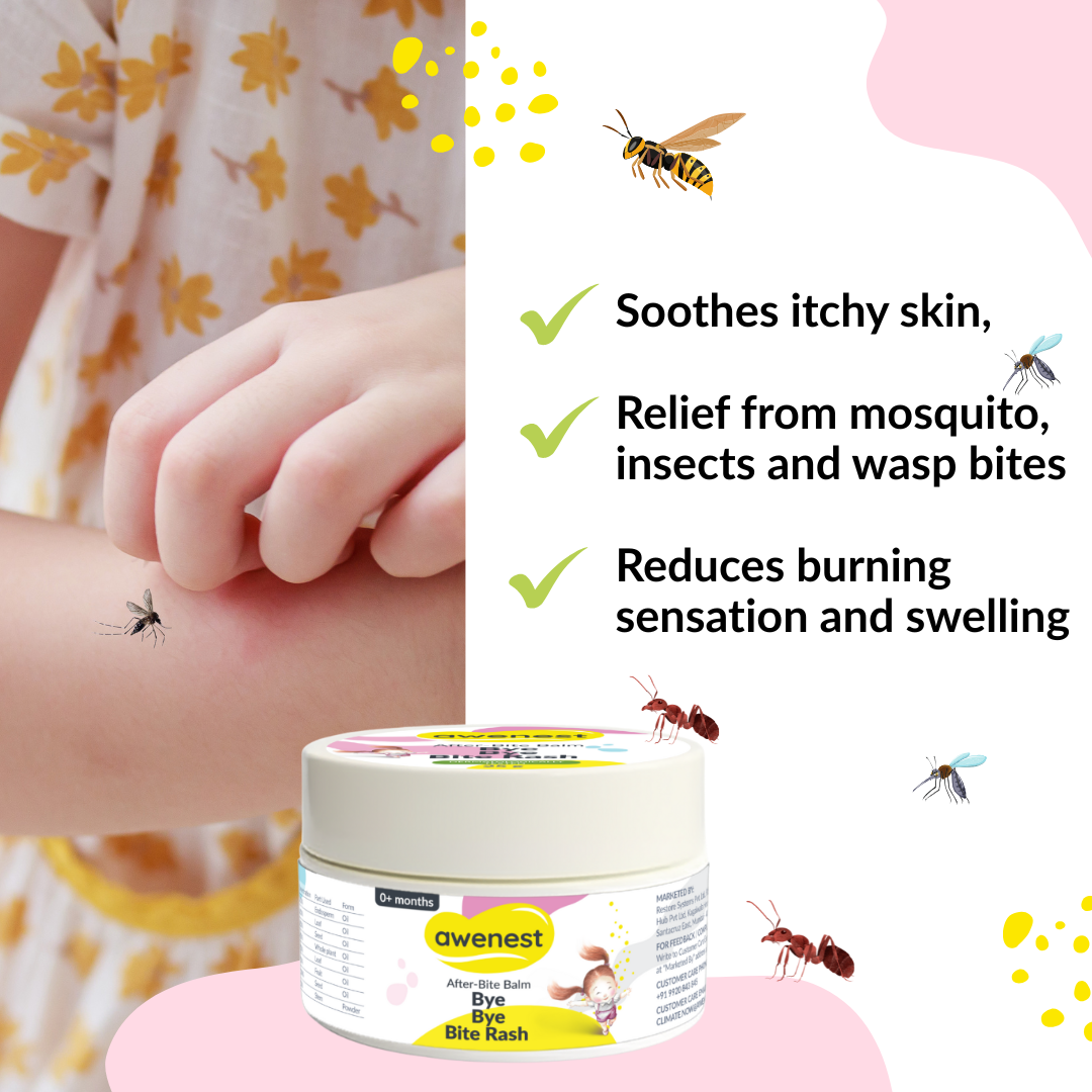 Awenest After-Bite Balm Bye Bye Bite Rash Relief Balm for Babies & Kids | Ayurvedic Natural Soothing Formula with White Turmeric, Eucalyptus, Seabuckthorn | Instant Itch & Redness Relief | Safe, Gentle & Non-Sticky, Does not Stain Clothes –  25g x 2