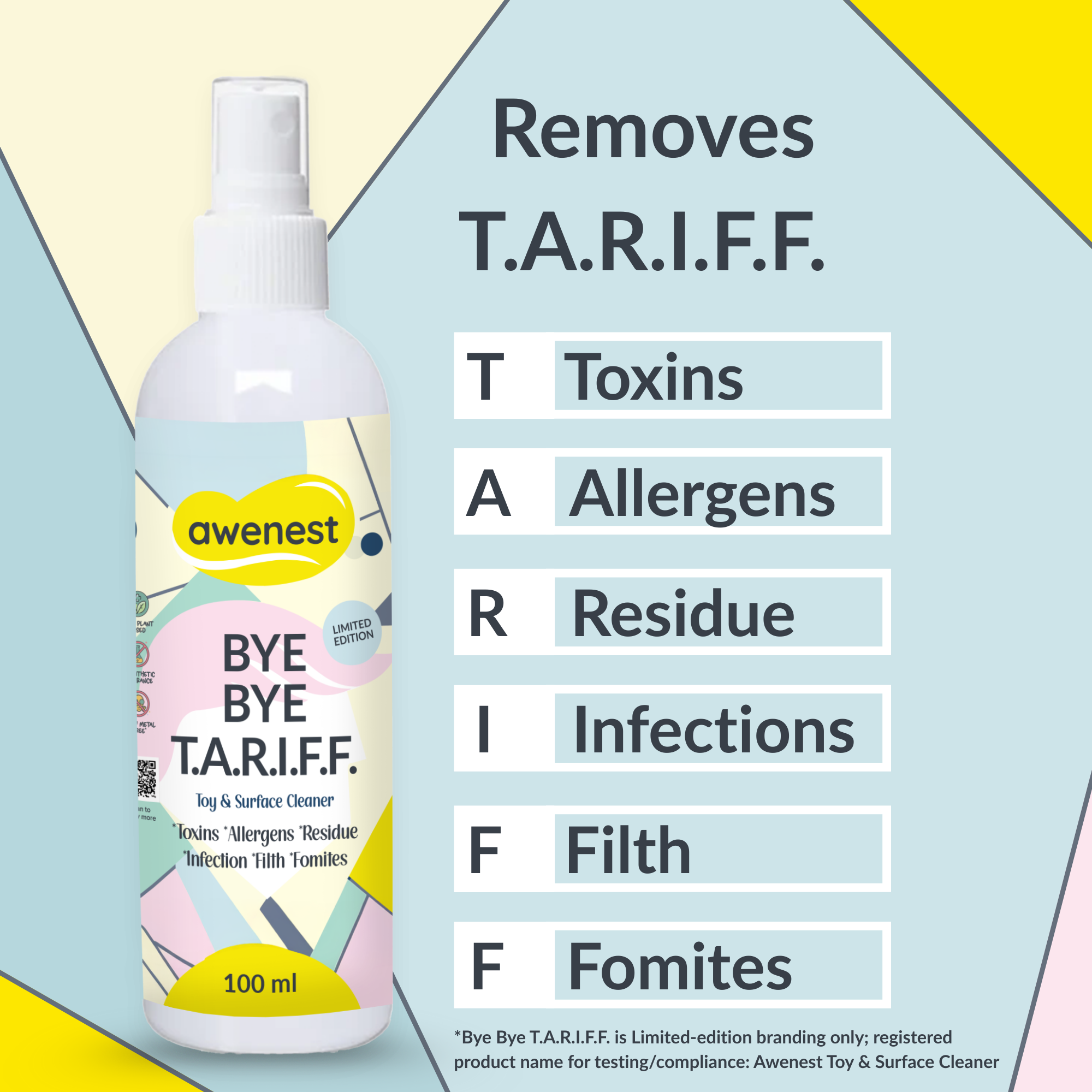 Bye Bye Tariff - Limited Edition Toy Cleaner Spray - 100% Plant Based, Dermatologically Tested