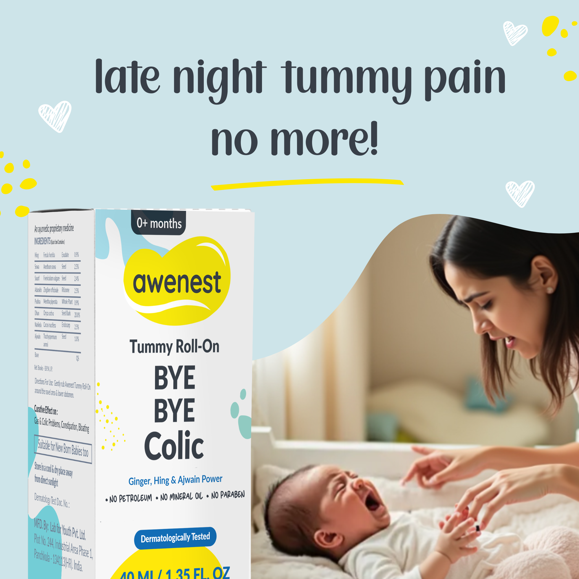 Tummy Roll-On Bye Bye Colic, Ayurvedic Medicine with Ginger, Hing & Ajwain For 0+ years - Pack of 2